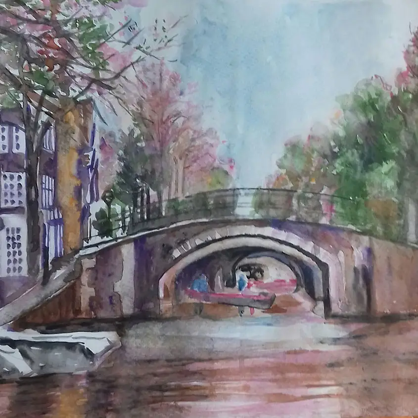 Das Lila Haus :: Größe 40cm x 40cm :: Aquarell